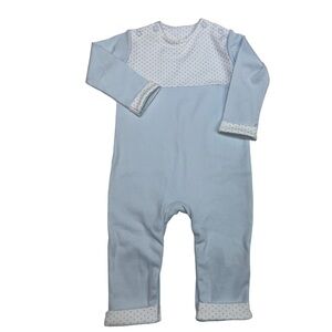 NWOT 100% Pima Snap Neck Lt Blue Dot Cuff Playsuit 0/3m